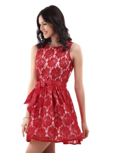 chic and trendy red lace mini dress