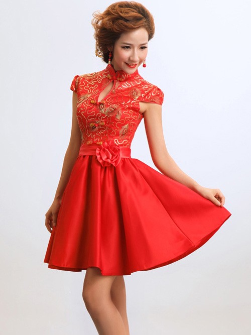 Red evening dresses short