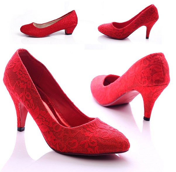 red lace shoes